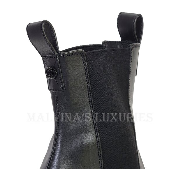 GUCCI BOOTS MENS CHELSEA BLACK LEATHER ANKLE w INTERLOCKING LOGO sz 9.5 10 - Picture 10 of 15